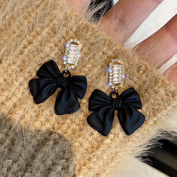 Black Bow Crystal Flower Earrings  Yuna  ITZY  Fashion Chingu