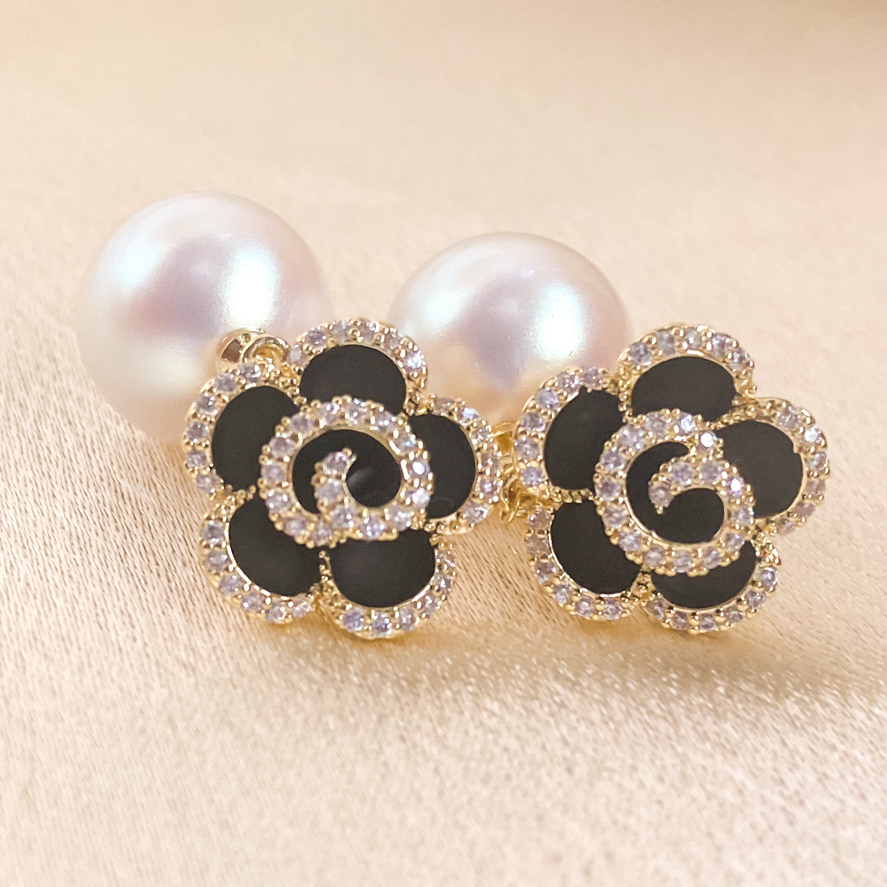 Black Camellia Pearl Earrings – Naughty Bounce